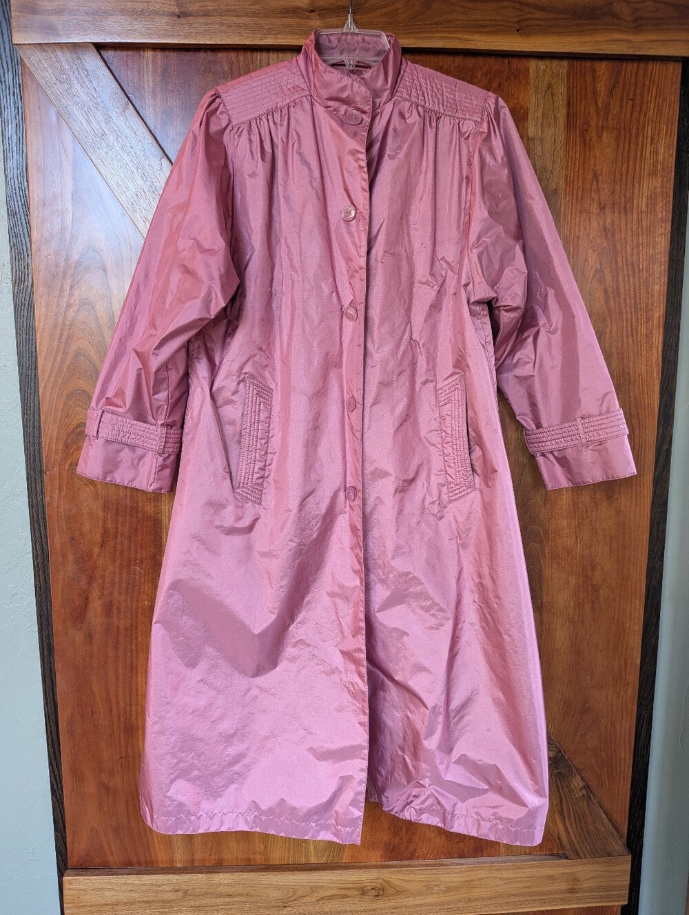 Women's Pink Long Button-Front Trench Coat